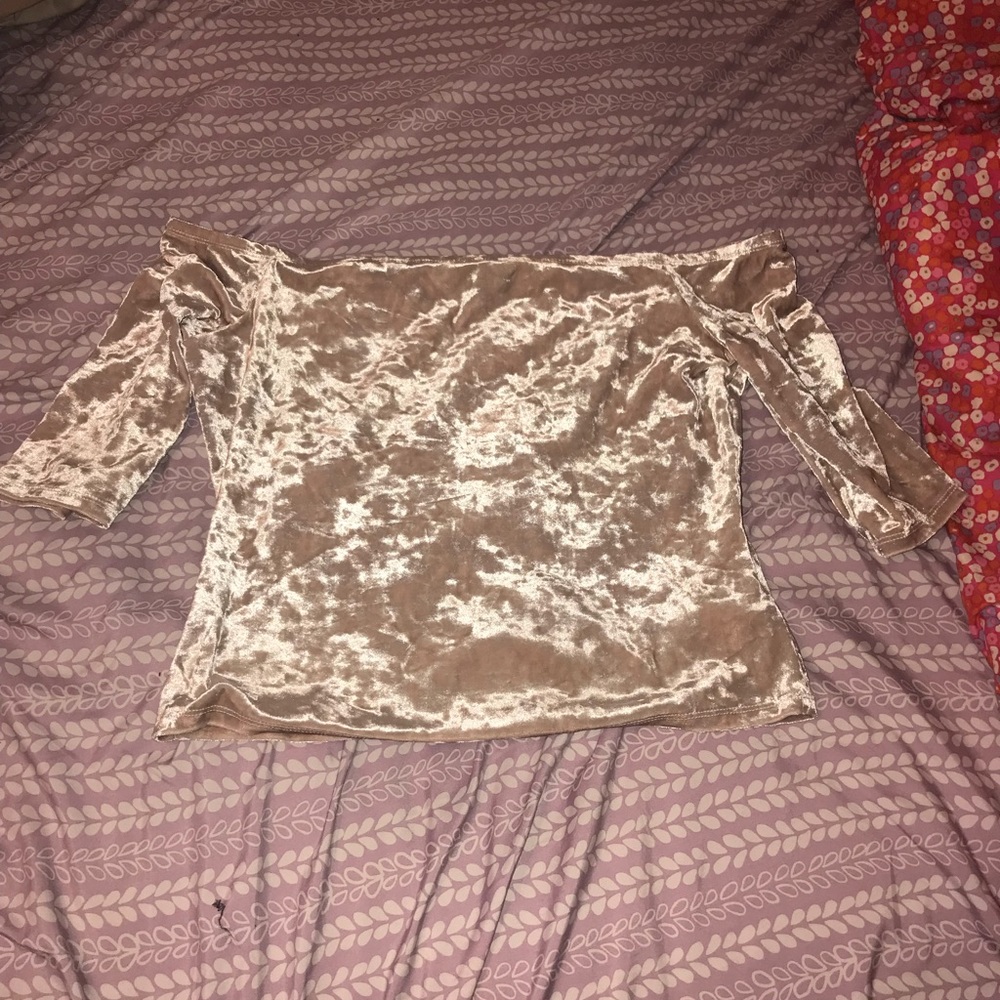 Light Pink Velvet Off The Shoulder Shirt